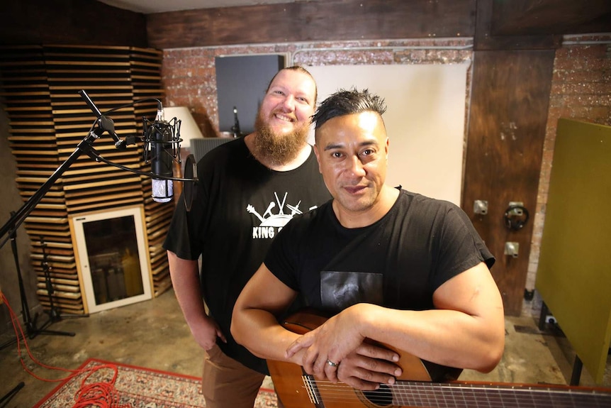 Two music teachers in a recording studio