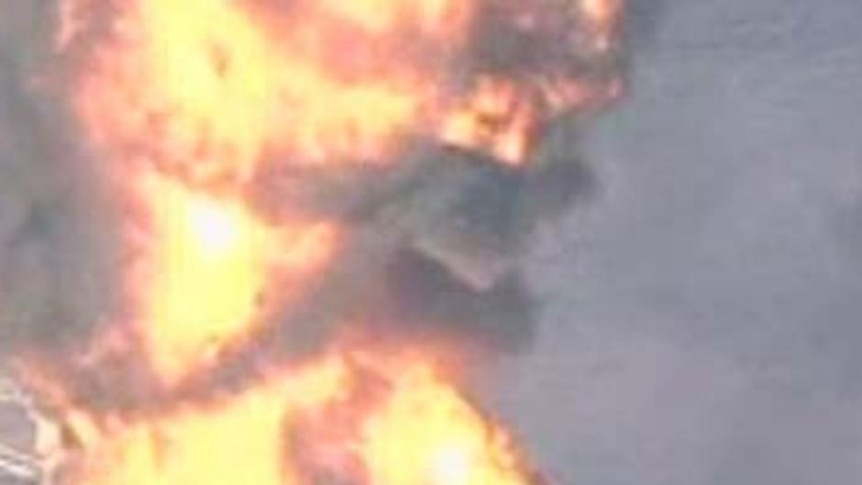 An oil plant in Chiba prefecture is on fire.