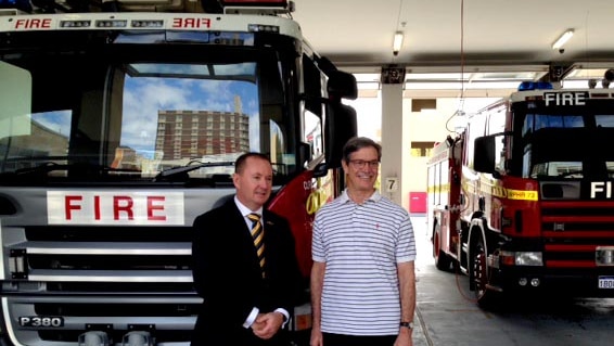 Joe Francis and Mike Nahan at Perth fire station announcement