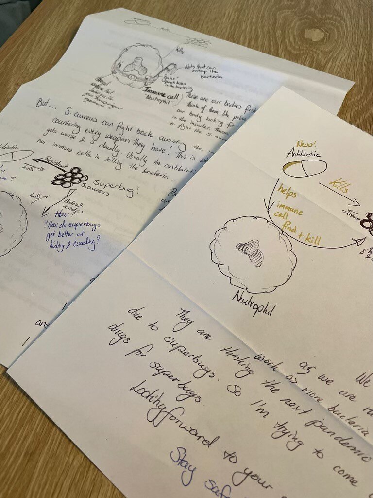 Some handwritten letters on a table