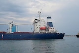 The Sierra Leone-flagged cargo ship, Razoni carrying Ukrainian grain leaves the port, in Odesa