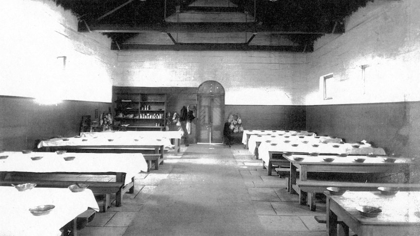 An undated historical photo of the mess hall at the girl's reform school.