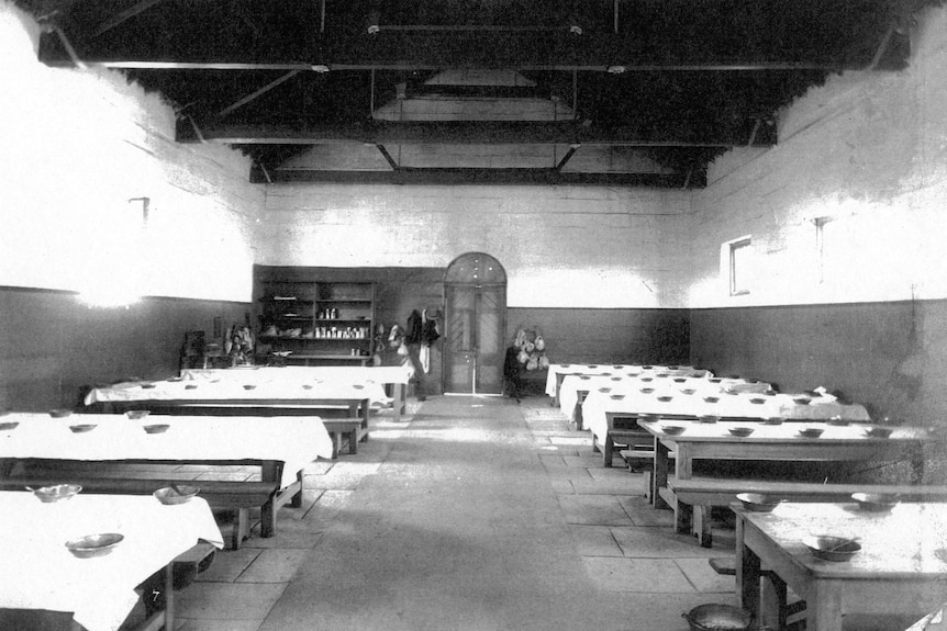 An undated historical photo of the mess hall at the girl's reform school.