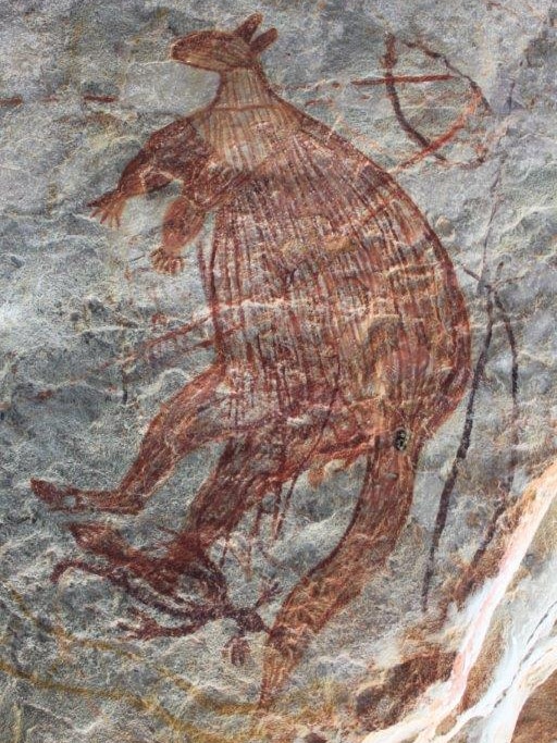 A photo of an Aboriginal rock painting of a kangaroo located in the northwest Kimberley.