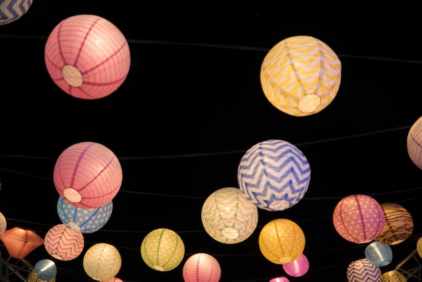 Lanterns hanging over the markets.