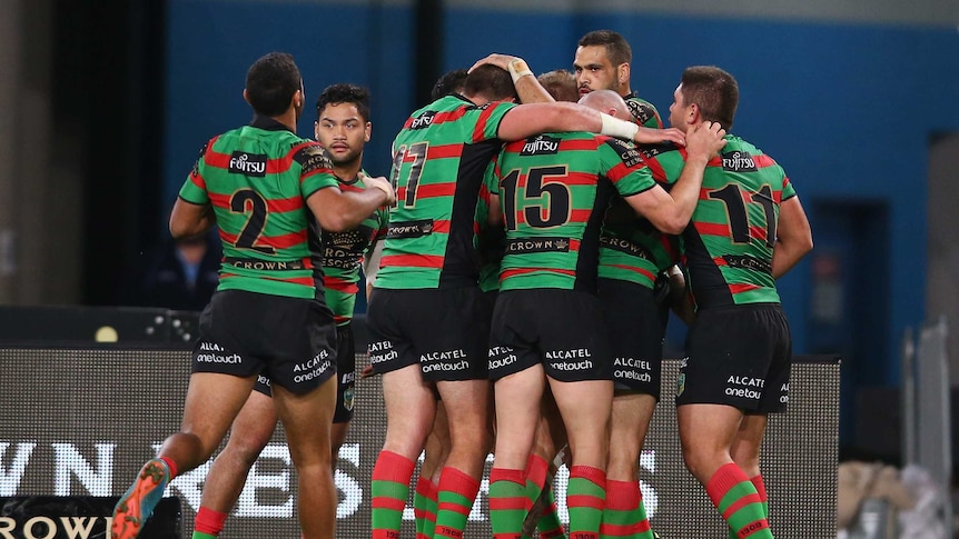 Try time ... The Rabbitohs celebrate one of Aaron Gray's four-pointers