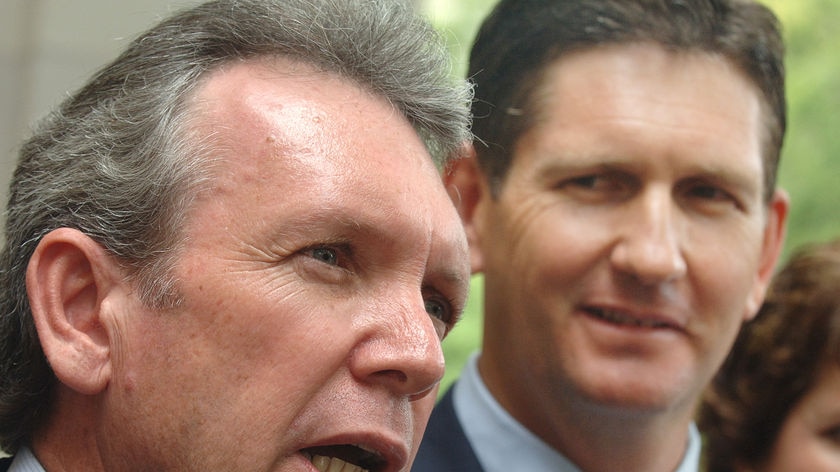 Merger: Qld Liberal leader Mark McArdle (left) and Qld National Party leader Lawrence Springborg (right).