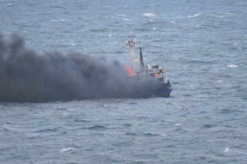 Japara fishing boat on fire, October 9, 2017.