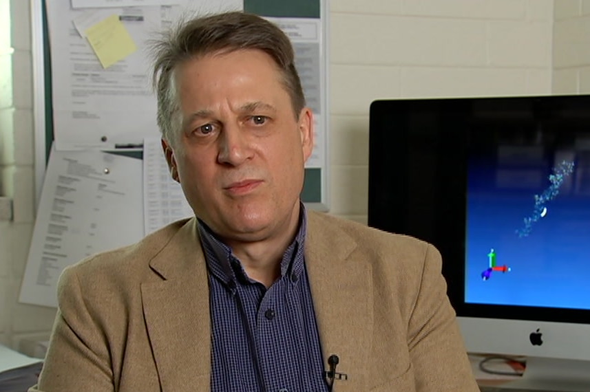 Professor Nikolai Petrovsky sitting in front of a computer