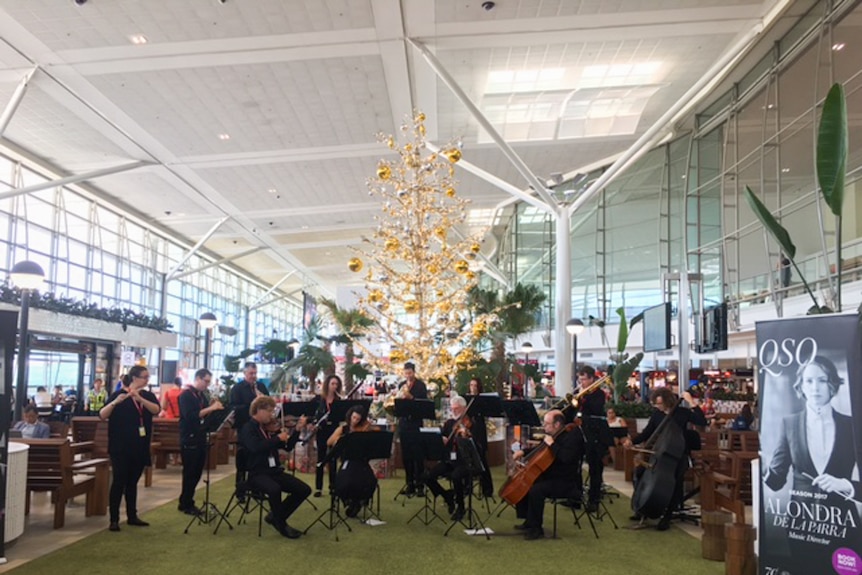 Performers in the international airport in Brisbane.