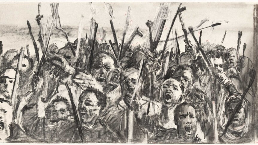 William Kentridge 1955, Drawing for the film Other Faces (protestors) 2011.