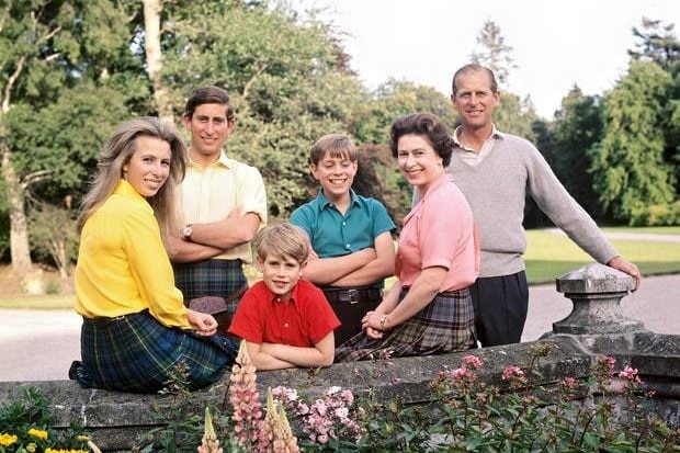 The Queen, the Duke of Edinburgh and their four children pose for a holiday snap in 1972.