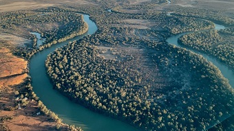 An aerial view of a winding river.