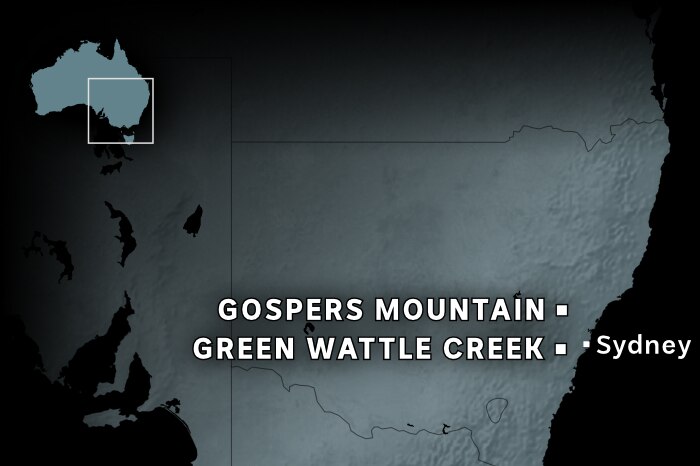 Map showing the locations of Gospers Mountain & Green Wattle Creek