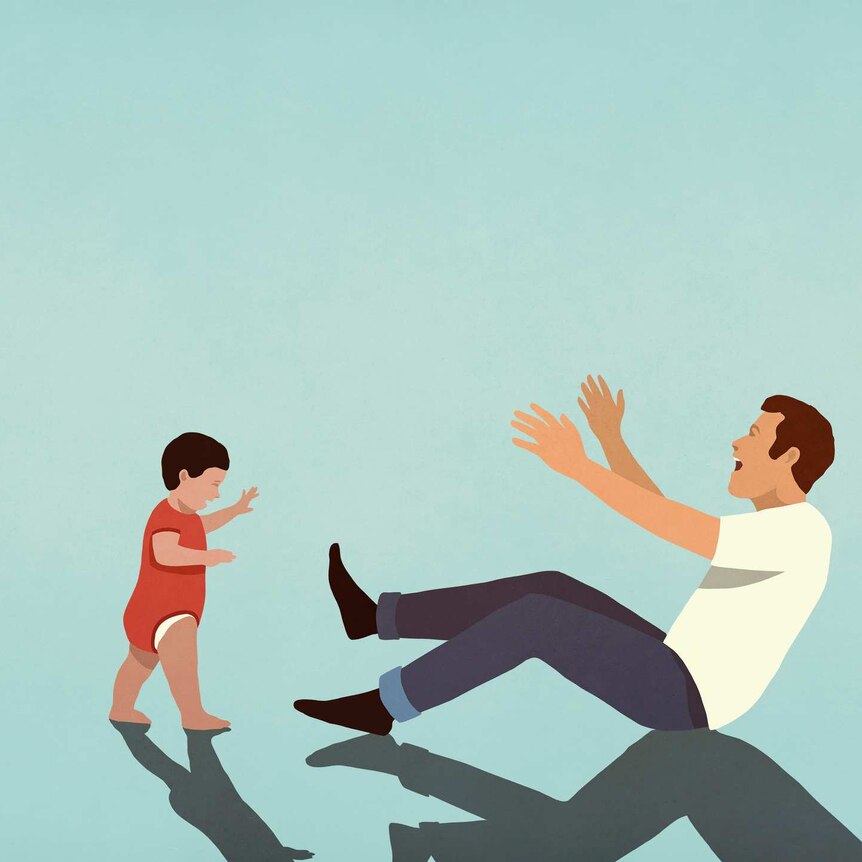 An illustration of a dad and toddler playing together