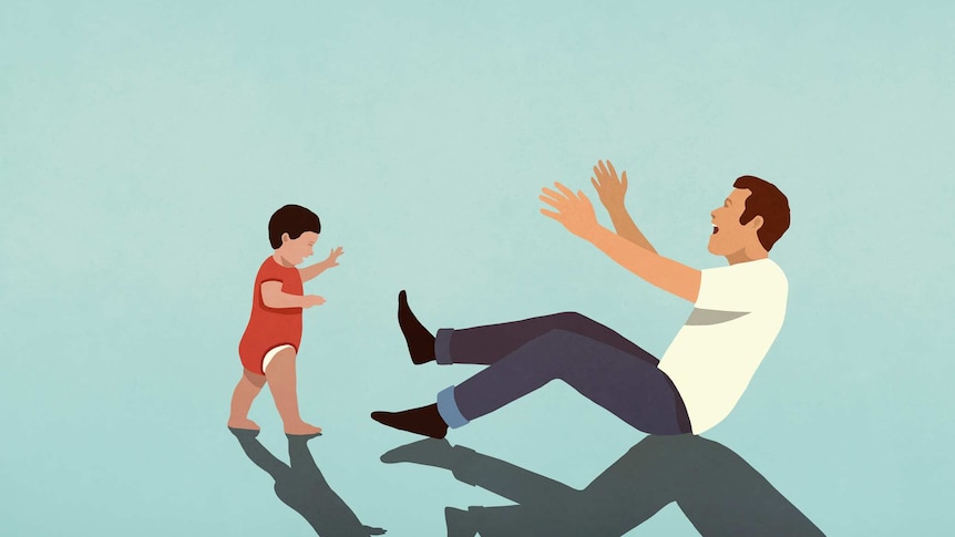 An illustration of a dad and toddler playing together