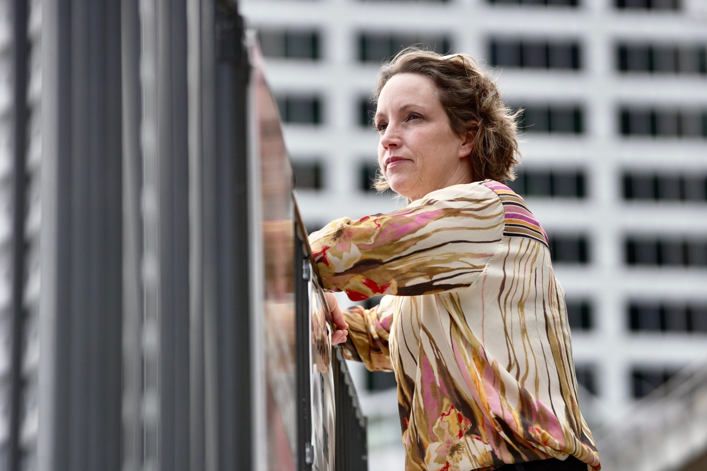A woman looking away.
