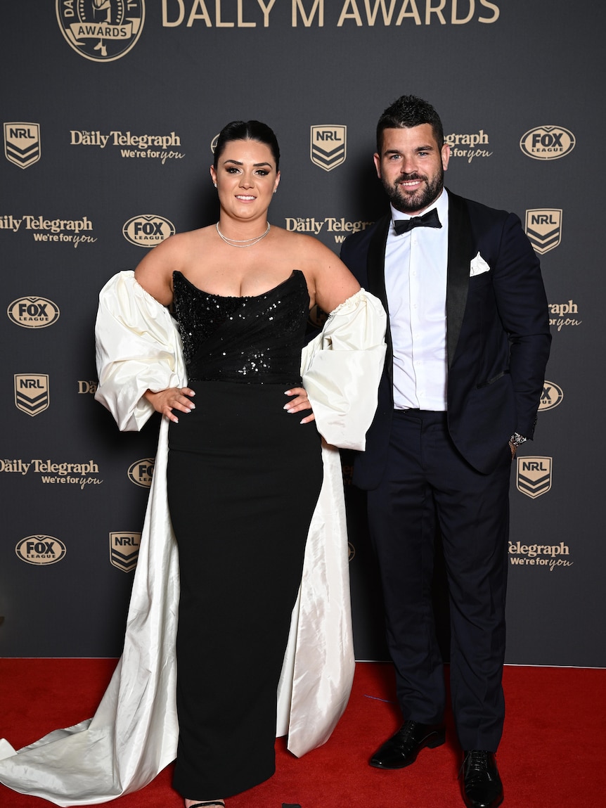 Adam Reynolds of the Rabbitohs and his partner Tallara Reynolds on the red carpet.
