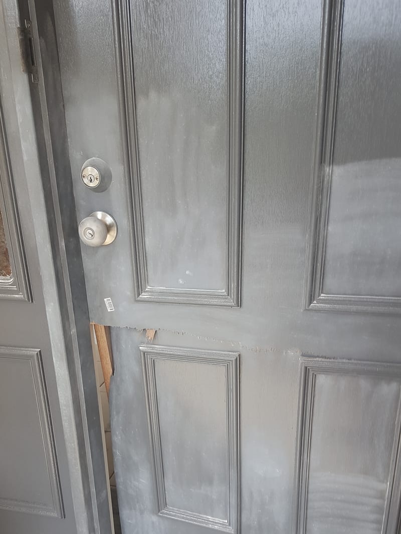 Damaged front door of a house