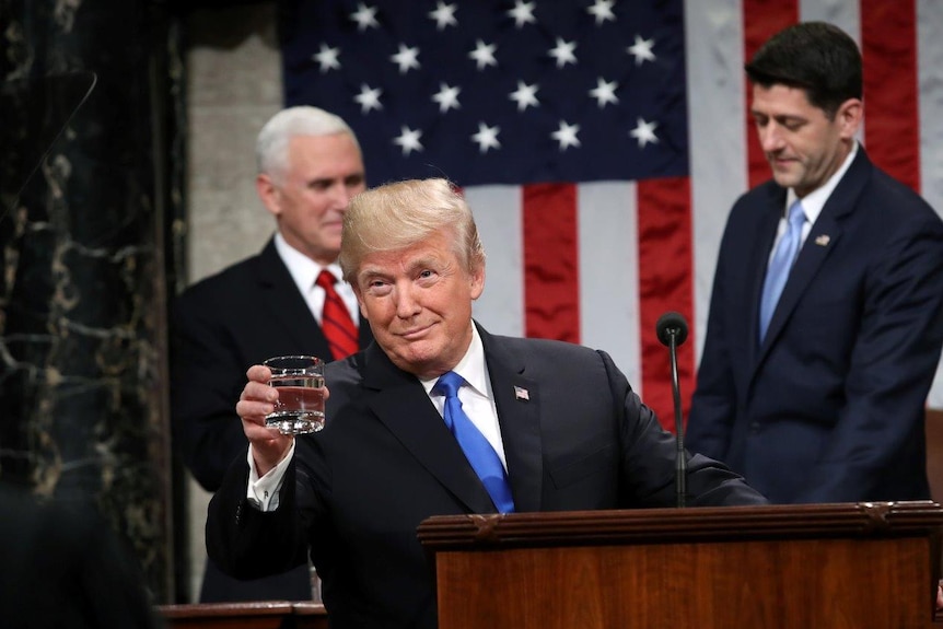 Trump during State of the Union gestures at podium