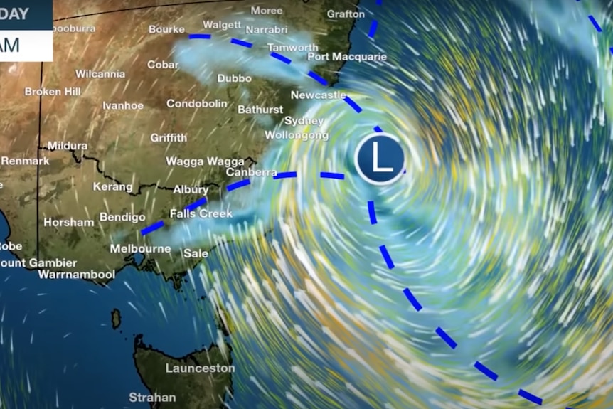 Radar of the east coast low off the coast of Sydney