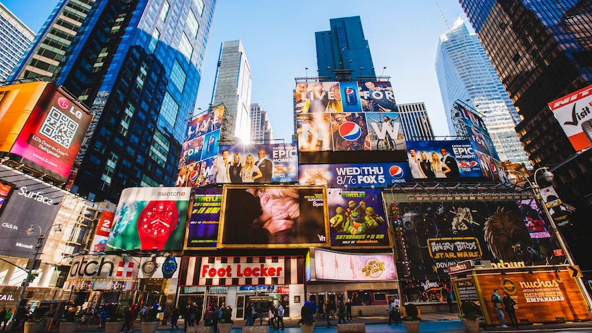 A cacophony of billboards in Times Square