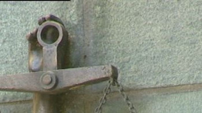 Close shot of scales of justice on front of Brisbane Law Courts complex in Qld on July 10, 2008.