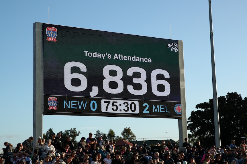 A sign showing a crowd number at an A-League Women soccer game