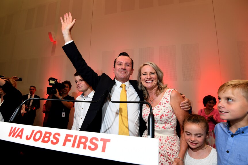Mark McGowan and his family celebrate the WA election victory