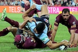 NSW player Jarryd Hayne scores a try during Game One of the 2014 State of Origin series.