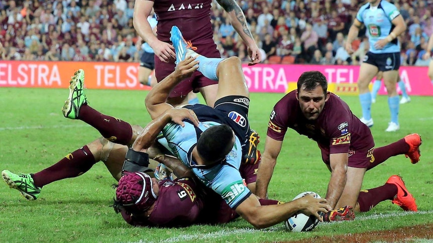 NSW player Jarryd Hayne scores a try during Game One of the 2014 State of Origin series.