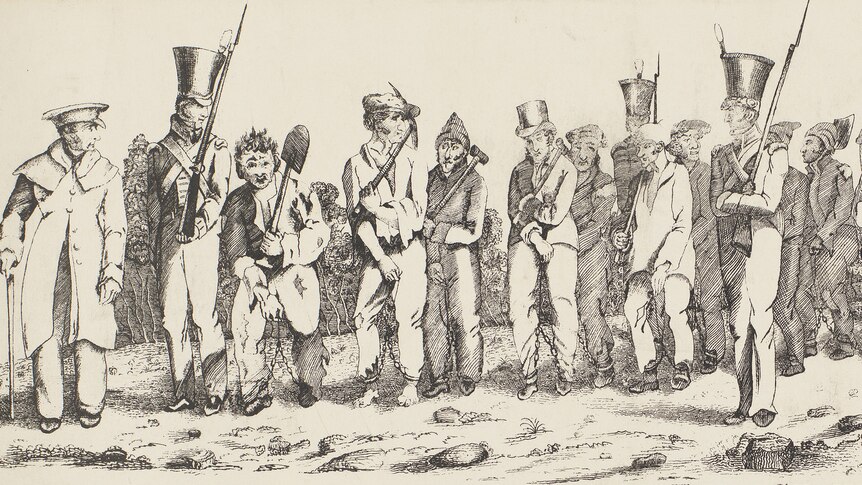 Pencil drawing of convicts