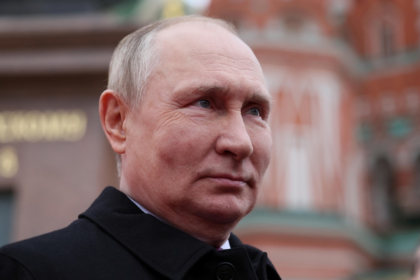 Vladimir Putin in front of the Red Square in Moscow