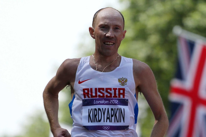 Russian Sergey Kirdyapkin finished first in the 50km walk in the London 2012 Olympic Games.