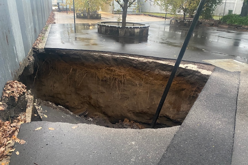 A sinkhole on a wet path