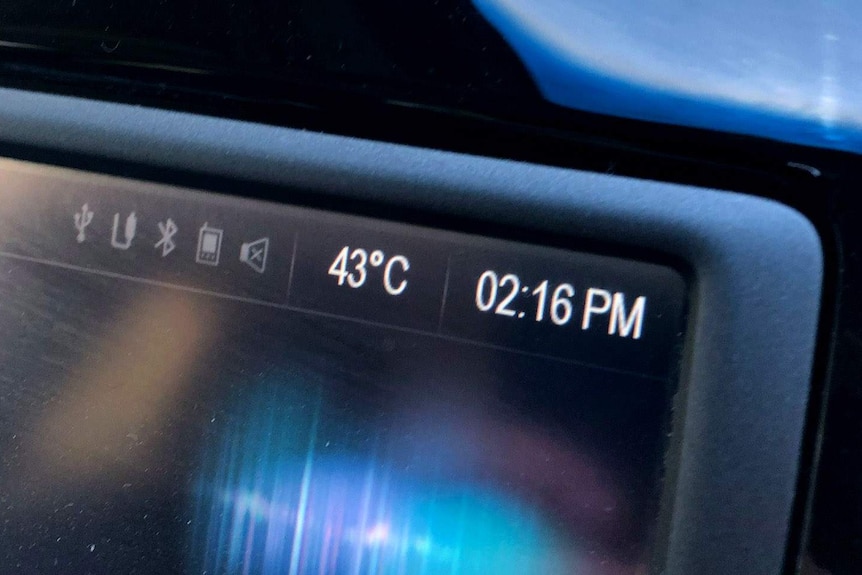 A car temperature showing 43 degrees.
