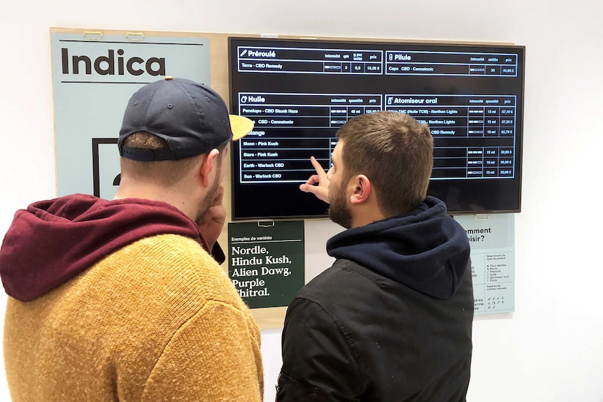 People look to purchase cannabis products at the Quebec Cannabis Society Store in Montreal.