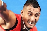 Australian Open fine ... Nick Kyrgios serves during his first-round match against Pablo Carreno Busta