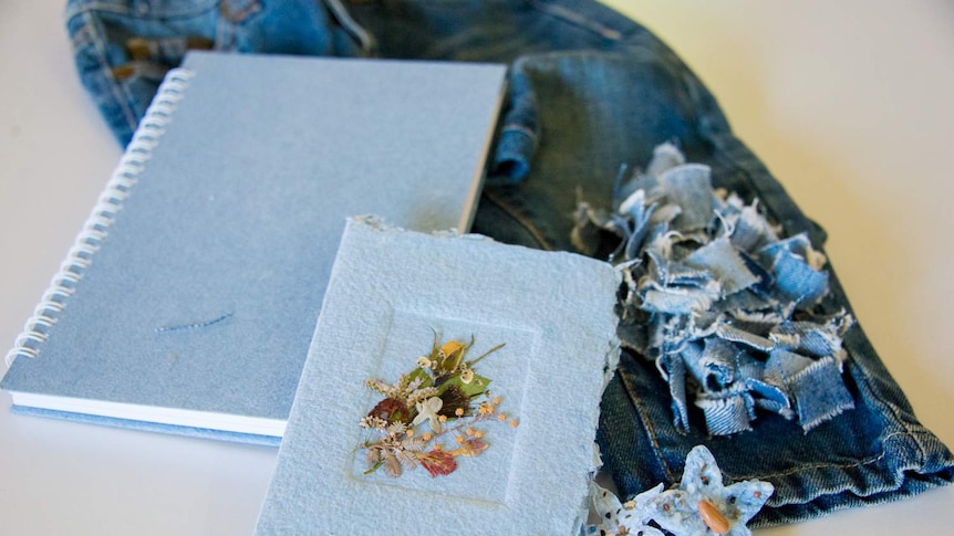 Card and notebook cover made from denim paper