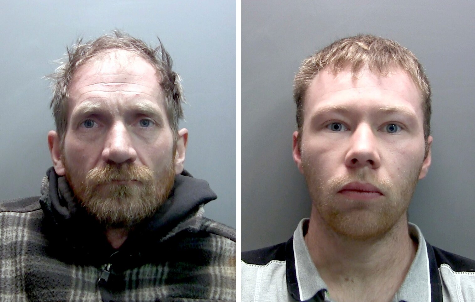 The mug shots of two men, side by side.