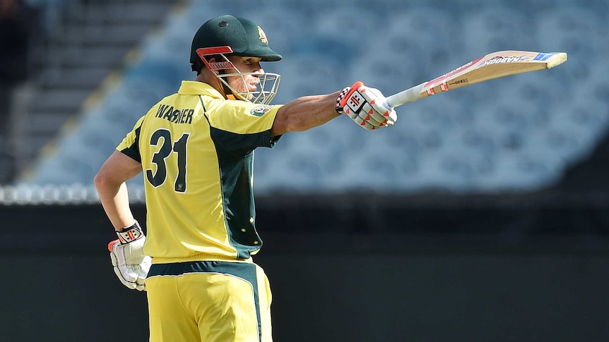 David Warner acknowledges the MCG crowd during his ODI ton