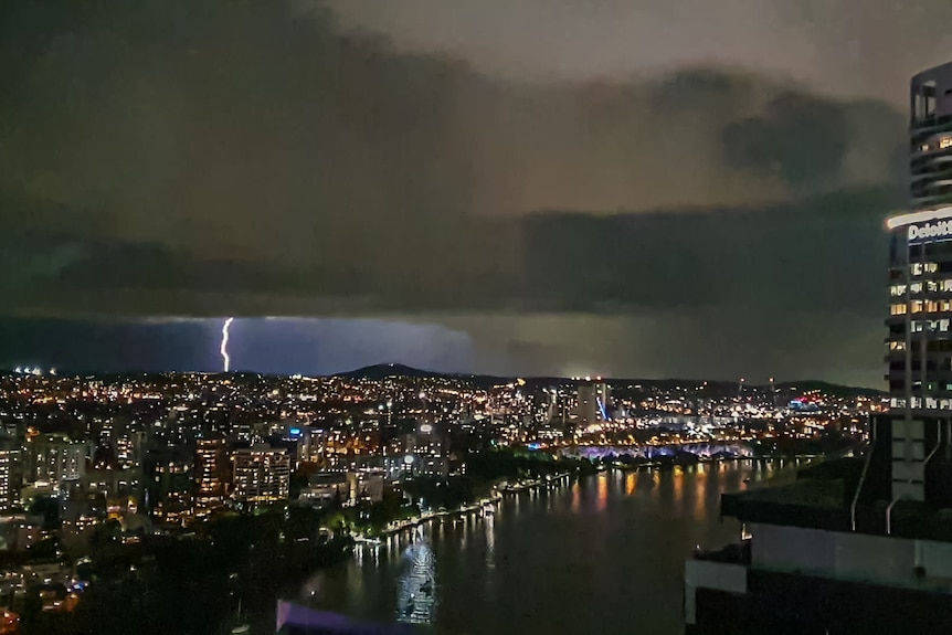 Lightning strikes a night sky in Brisbane.