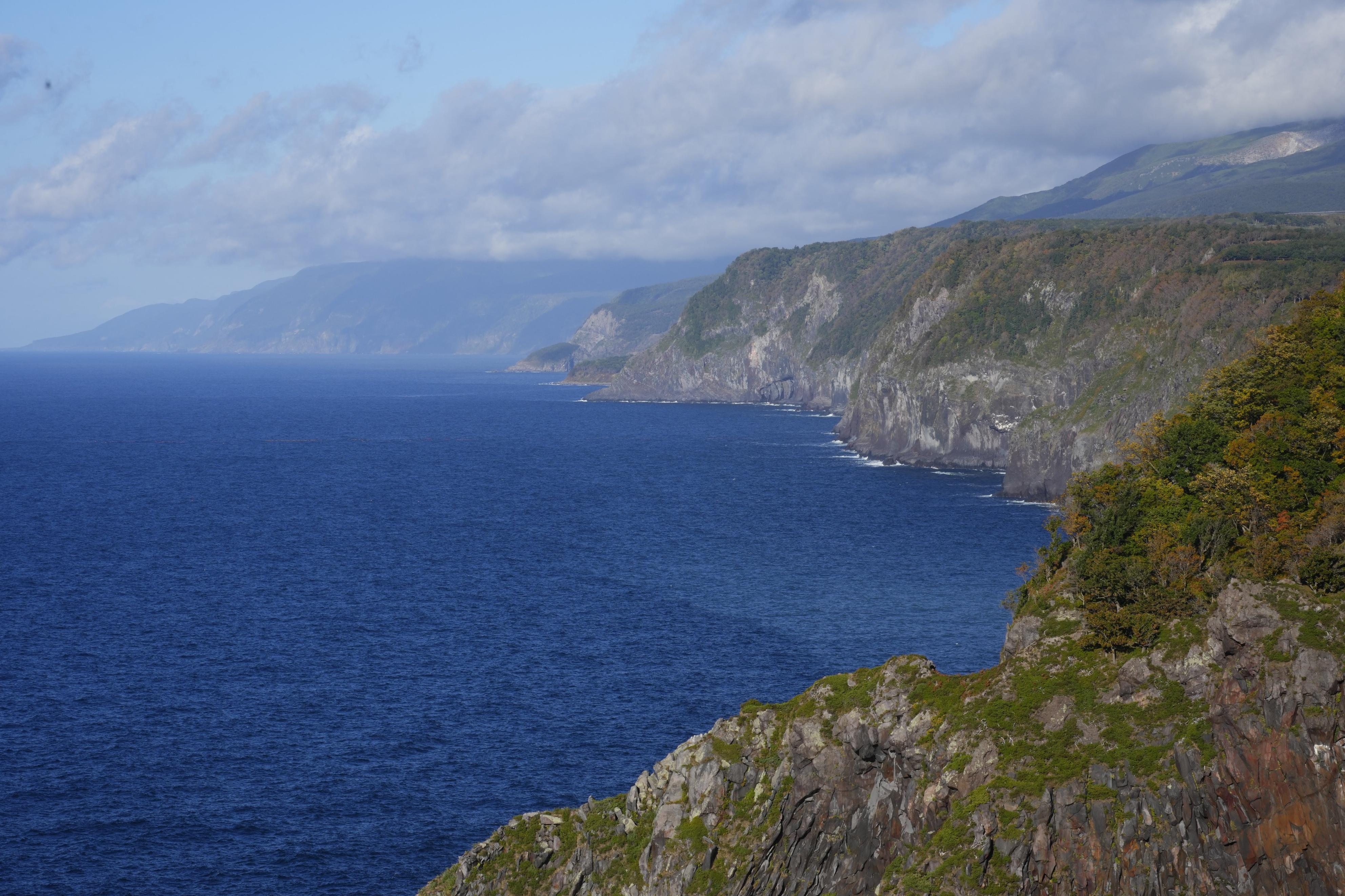 Cliff side view of ocean.