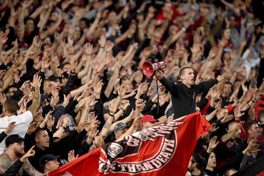 The Wanderers' Red and Black Bloc in the crowd at the Olympic stadium