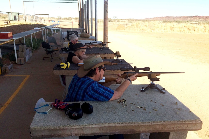 A shot of sports shooters aiming their guns at targets