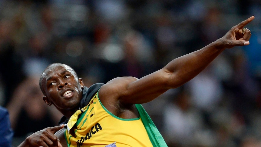 Olympic 100m champion Usain Bolt celebrates