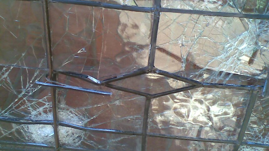 Smashed hotel window