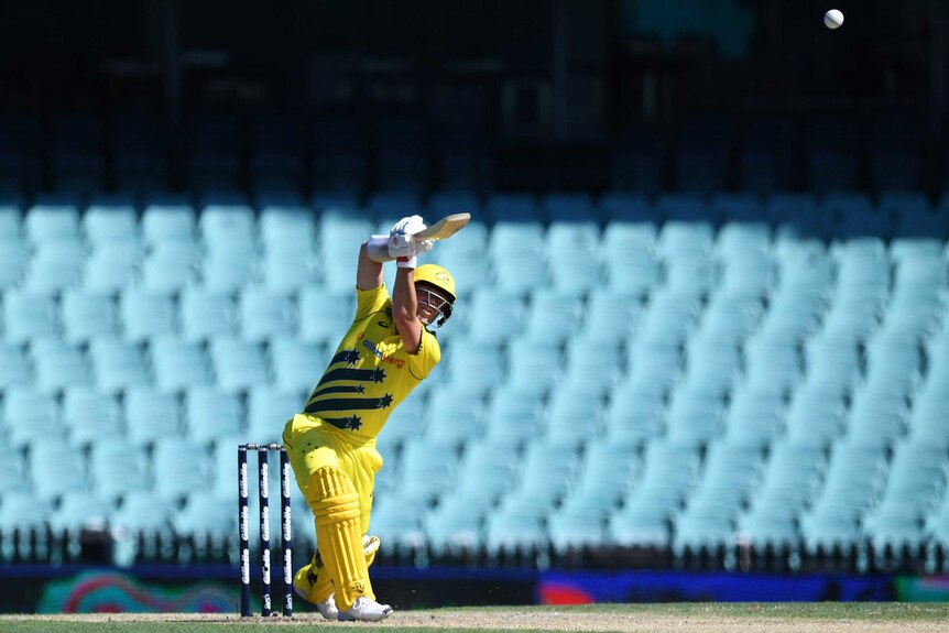 David Warner plays a shot in front of empty seats at the SCG