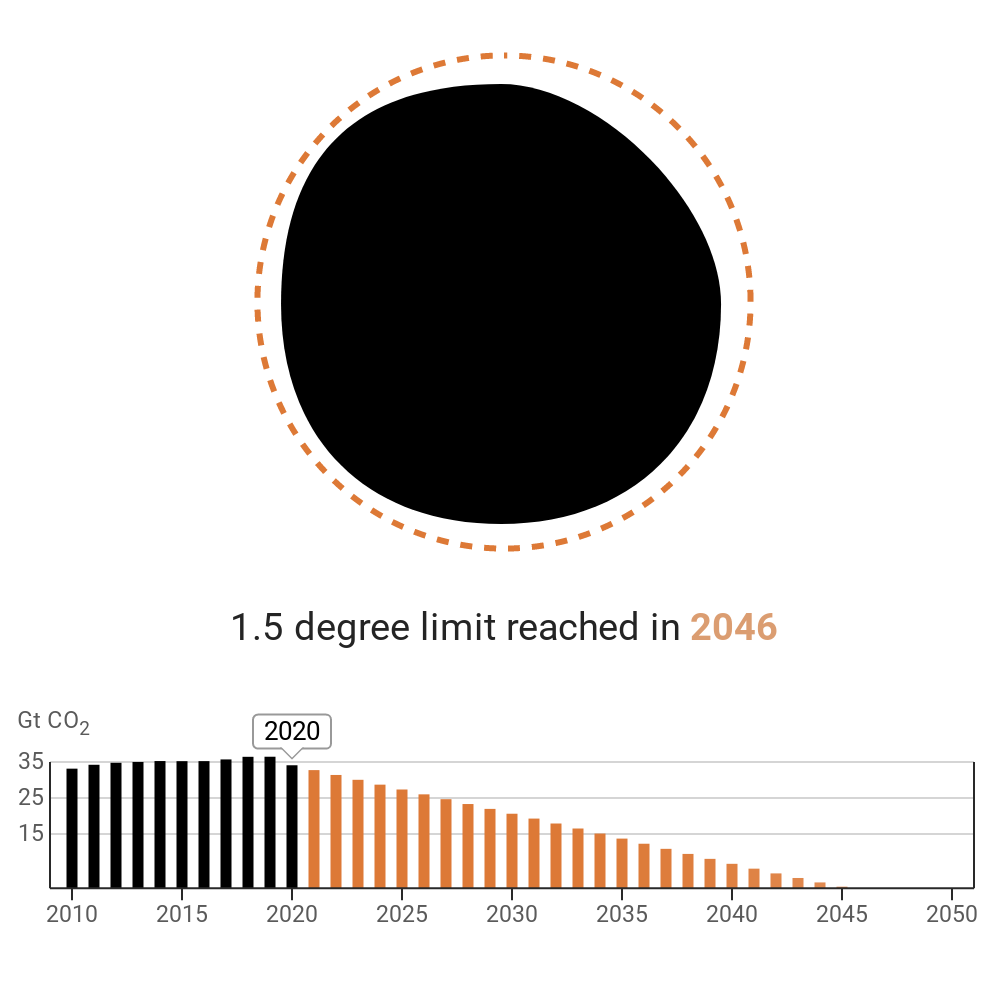 The chart now starts at 2010 - and focuses on the projections decreasing from 2020 to zero emissions in 2046.