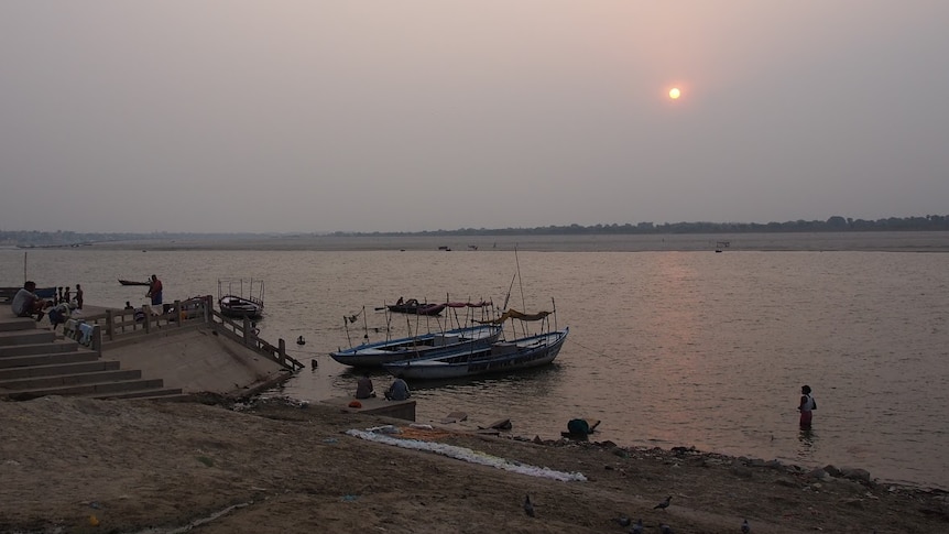 Sunrise over the river Ganges in Varanasi